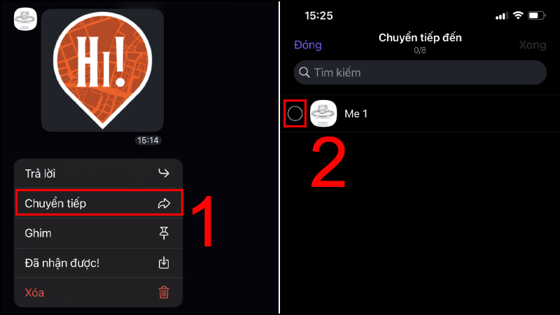 Bấm chuyển tiếp v&agrave; chọn người m&agrave; bạn muốn chuyển